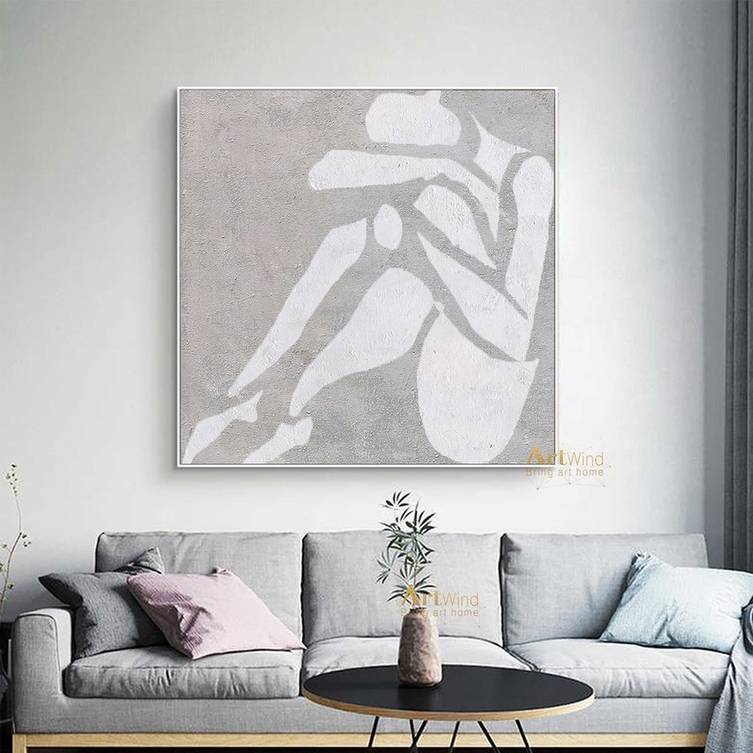 Gray White Nude Painting Abstract Canvas Artwork CVC2Q wall art